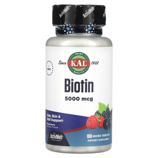 Основне фото товара KAL, Biotin Mixed Berry 5000 mcg, Вітамін B7 Біотин, 100 таблеток