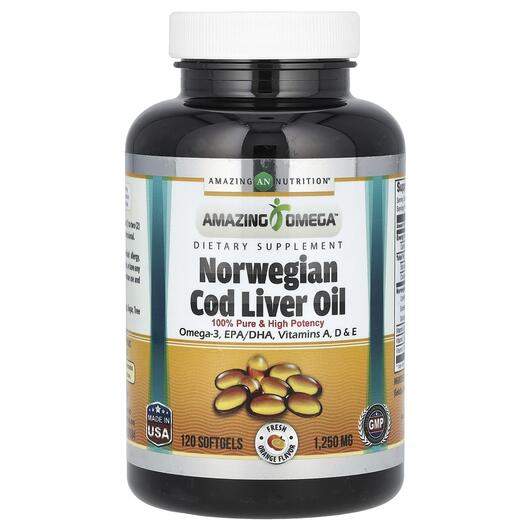 Основне фото товара Norwegian Cod Liver Oil Orange, Олія печінки тріски, 120 капсул