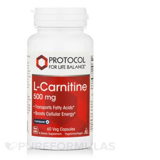Основне фото товара L-Carnitine 500 mg, L-Карнітин, 60 капсул