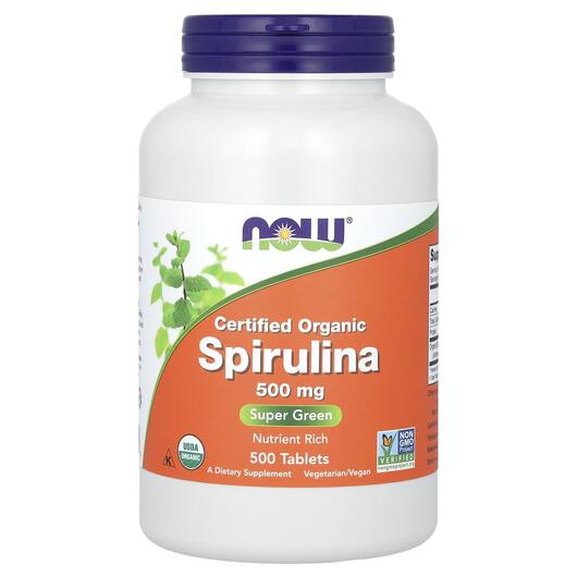 Основне фото товара NOW, Certified Organic Spirulina, Спируліна 500 мг, 500 таблеток