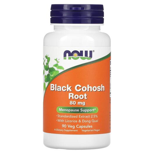 Основне фото товара NOW, Black Cohosh Root, Чорний кохош 80 мг, 90 капсул