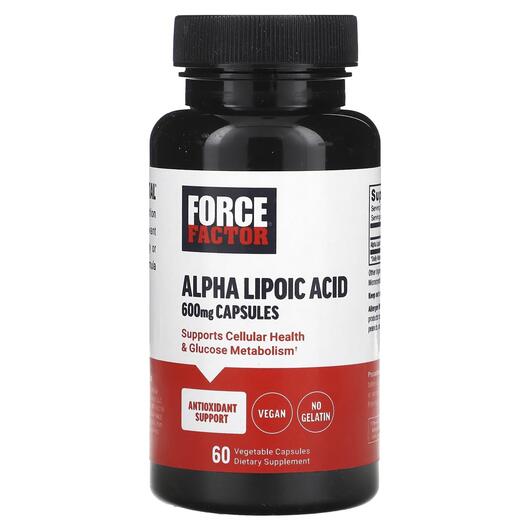 Основное фото товара Force Factor, Альфа-липоевая, Alpha Lipoic Acid 600 mg, 60 капсул