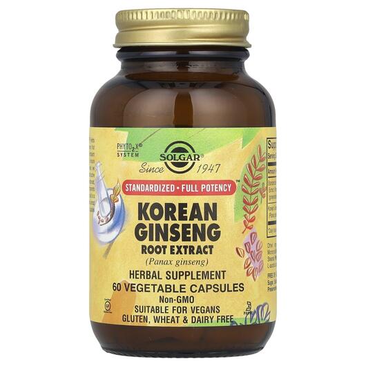 Основне фото товара Solgar, Korean Ginseng, Женьшень, 60 капсул