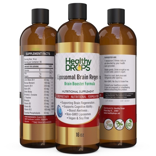 Основне фото товара Healthy Drops, Liposomal Brain Regen, Підтримка мозку, 473 мл