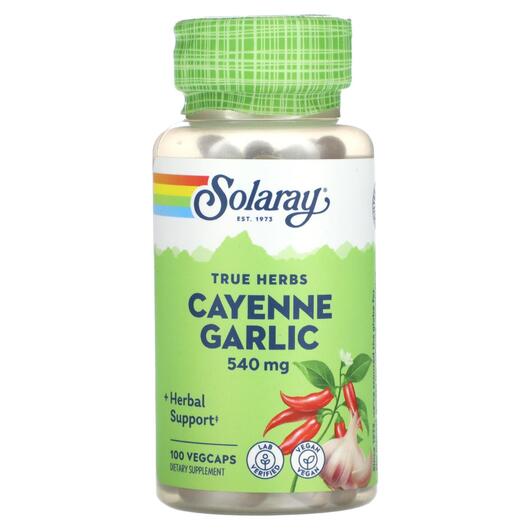 Основне фото товара True Herbs Cayenne Garlic 540 mg, Перець каєнський, 100 капсул
