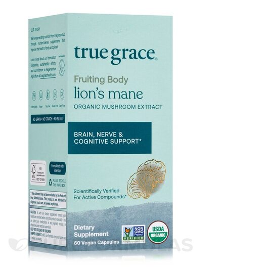 Основне фото товара True Grace, Organic Lion's Mane, Гриби Левова Грива, 60 капс