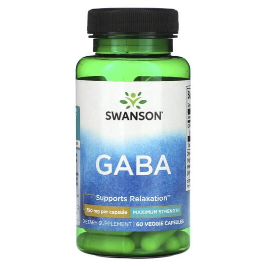 Основне фото товара Swanson, GABA Maximum Strength 750 mg, ГАМК, 60 Veggie Strength