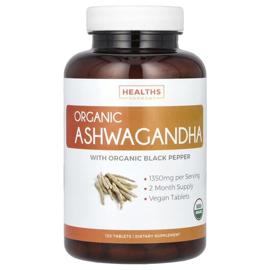 Основне фото товара Organic Ashwagandha 1350 mg, Ашваганда, 120 таблеток