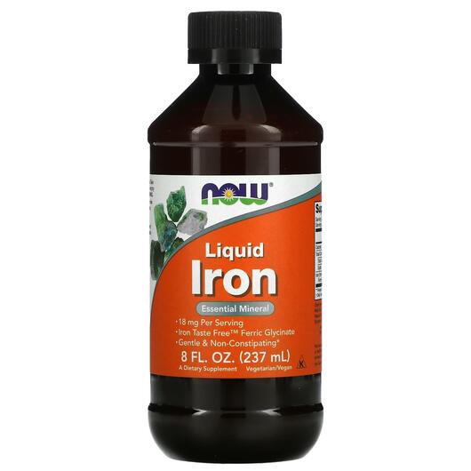 Основне фото товара NOW, Iron Liquid Ferric Glycinate, Залізо, 237 мл