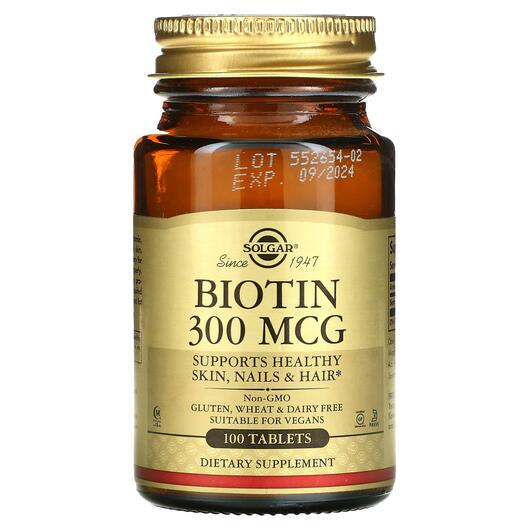 Основне фото товара Solgar, Biotin 300 mcg, Біотин 300 мкг, 100 таблеток