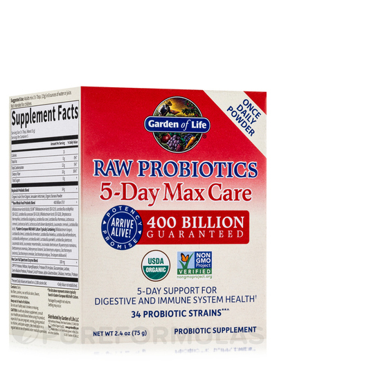 Основне фото товара Garden of Life, Raw Probiotics 5-Day Max Care, Пробіотики, 75 г