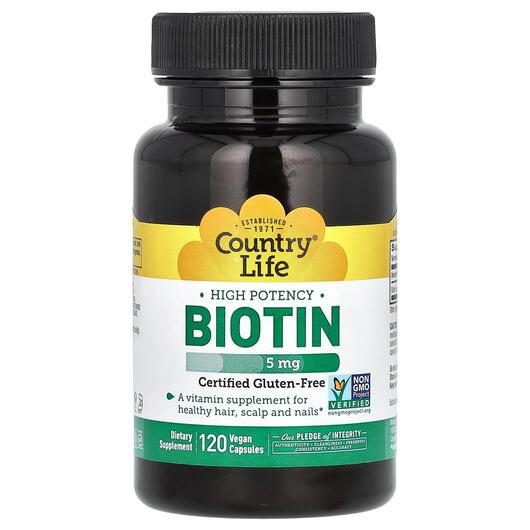 Основне фото товара Country Life, Biotin 5 mg, Биотин 5000 мкг, 120 капсул