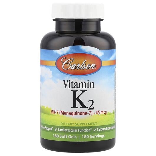 Основне фото товара Carlson, Vitamin K2, Вітамін K2 MK-7 45 мкг, 180 капсул