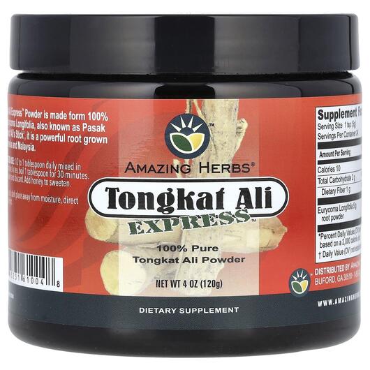 Основне фото товара Amazing Herbs, Tongkat Ali Express Powder, Тонгкат Алі, 120 г
