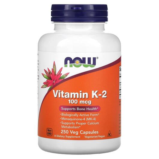 Основне фото товара NOW, Vitamin K-2 100 mcg, Вітамін К-2 100 мкг, 250 капсул