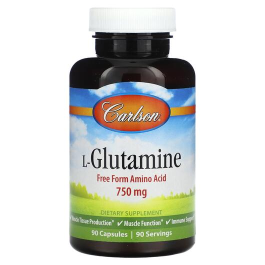 Основне фото товара Carlson, L-Glutamine 750 mg, L-Глутамін, 90 капсул