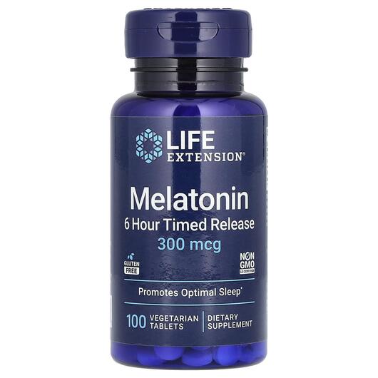 Основне фото товара Melatonin 6 Hour Timed Release, Мелатонін 300 мкг, 100 таблеток