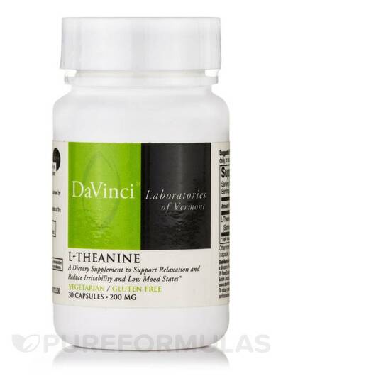 Основне фото товара DaVinci Laboratories, L-Theanine 200 mg, L-Теанін, 30 капсул
