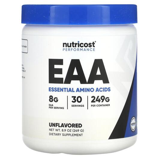 Основне фото товара Nutricost, Performance EAA Unflavored, Амінокислоти, 249 г