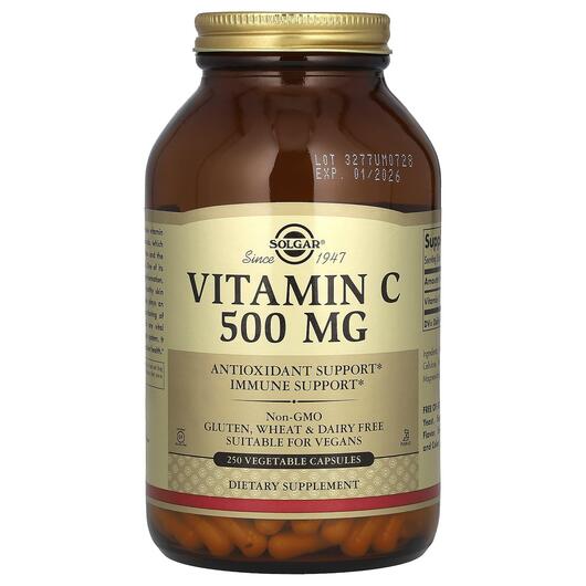 Основне фото товара Solgar, Vitamin C 500 mg, Вітамін С 500 мг, 250 капсул
