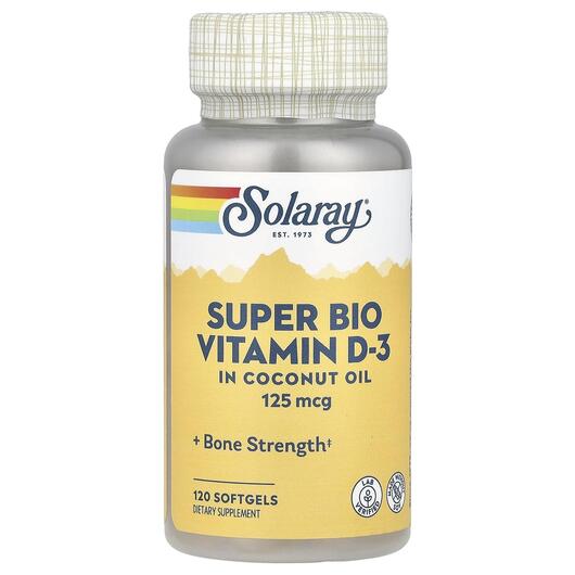 Основне фото товара Solaray, Super Bio Vitamin D-3 5000 IU, Вітамін D3, 120 капсул