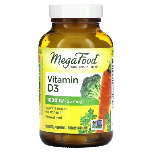 Основне фото товара MegaFood, Vitamin D3 1000 IU, Вітамін D3 1000 МО, 90 таблеток