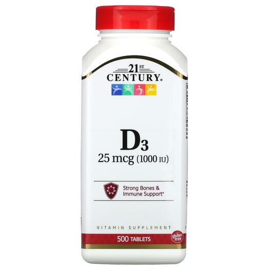 Основне фото товара 21st Century, Vitamin D3 25 mcg, Вітамін D3 1000 МО, 500 таблеток