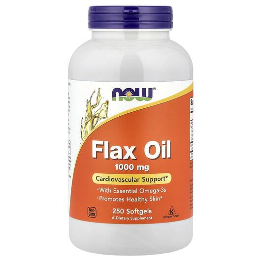 Основне фото товара NOW, Flax Oil 1000 mg, Льняна олія 1000 мг, 250 капсул