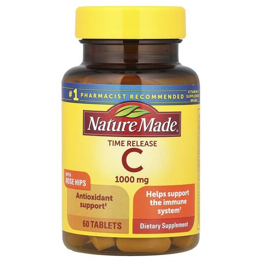 Основне фото товара Vitamin C with Rose Hips Time Release 1000, Вітамін C, 60 таблето