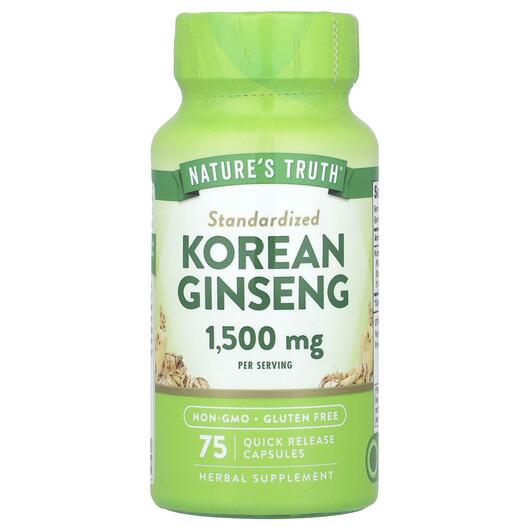 Основне фото товара Standardized Korean Ginseng 1500 mg, Женьшень звичайний, 75 капсу
