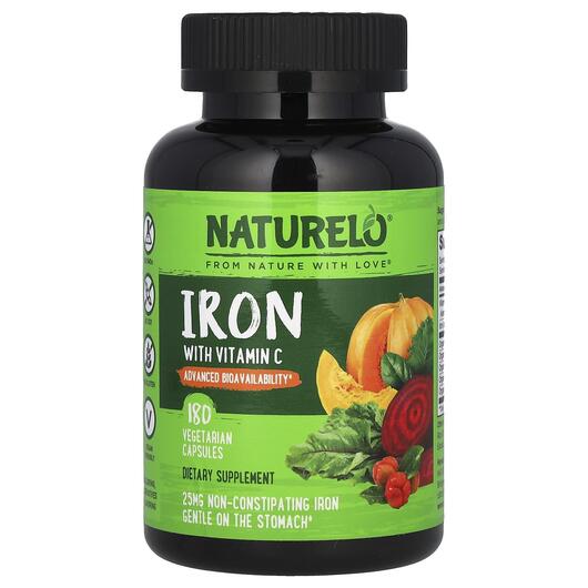 Основне фото товара Naturelo, Iron with Vitamin C, Залізо, 180 капсул