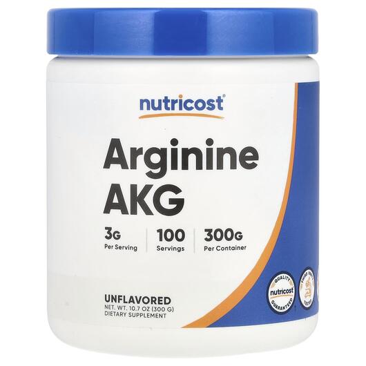 Основне фото товара Nutricost, Arginine AKG Unflavored, L-Аргінін, 300 г