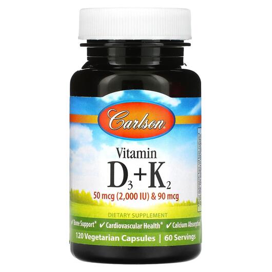 Основне фото товара Vitamin D3 + K2 50 mcg 2000 IU & 90 mcg, Вітаміни D3 K2, 120 