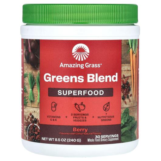 Основне фото товара Amazing Grass, Green Superfood Berry, Суперфуд, 240 г