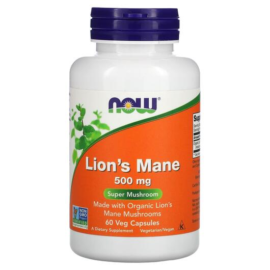 Основне фото товара NOW, Lion's Mane 500 mg, Гриби Левова Грива, 60 капсул