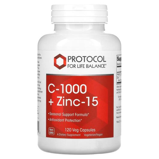 Основне фото товара C-1000 + Zinc-15 120 Veg, Вітамін C -1000 + цинк-15, 120 капсул