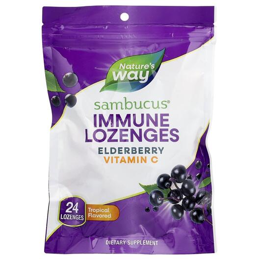 Основне фото товара Sambucus Elderberry Vitamin C Lozenges, Чорна Бузина, 24 льодяник