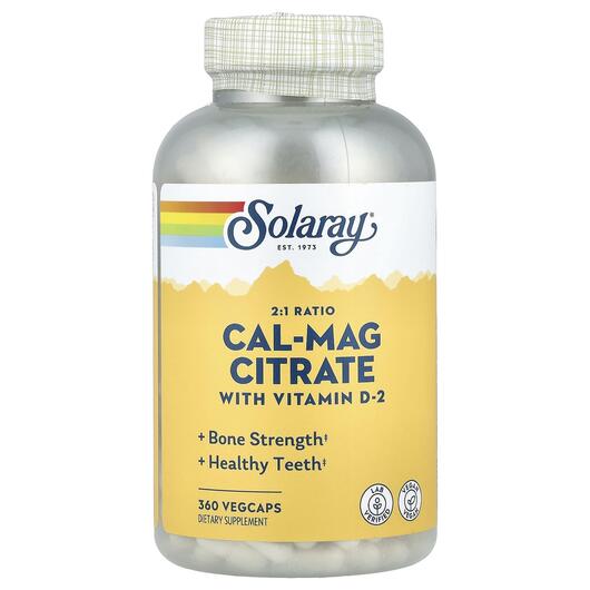 Основне фото товара Solaray, Cal-Mag Citrate 2:1, Кальцій Магній, 360 капсул