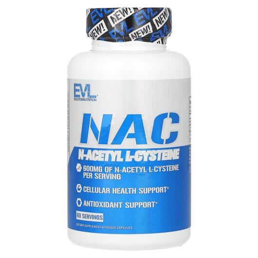 Основне фото товара EVLution Nutrition, NAC 600 mg, N-ацетилцистеїн, 60 капсул