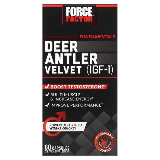 Основне фото товара Force Factor, Deer Antler Velvet IGF-1, Оленячий ріг, 60 капсул