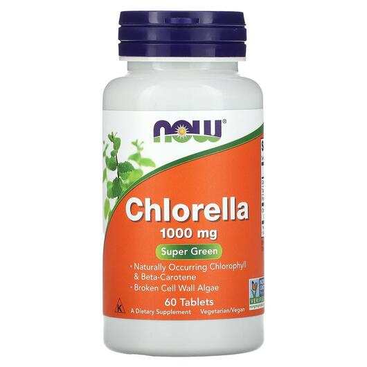 Основне фото товара NOW, Chlorella 1000 mg, Хлорела, 60 таблеток