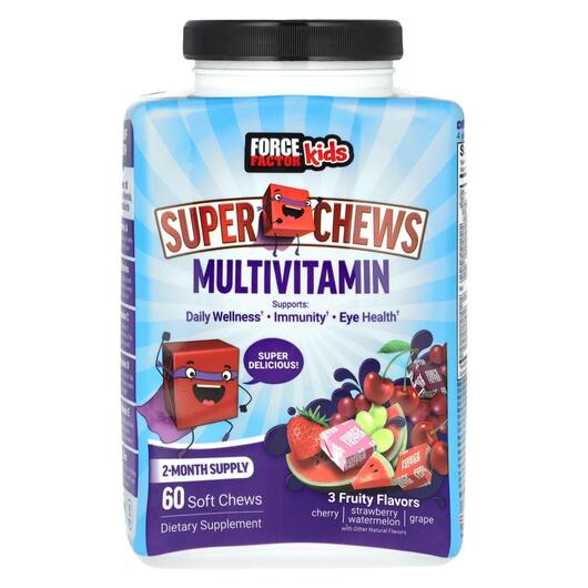 Основне фото товара Kids Super Chews Multivitamin Cherry Strawberry, Вітамін C, 60 та
