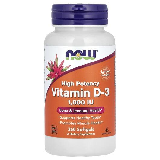 Основне фото товара NOW, Vitamin D-3 1000 IU, Вітамін D-3, 360 капсул