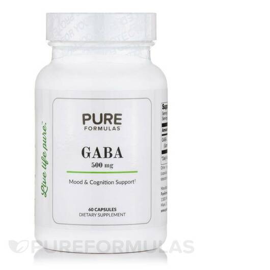 Основне фото товара PureFormulas, GABA 500 mg, ГАМК, 60 капсул