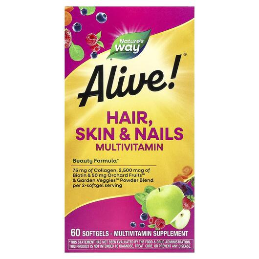 Основне фото товара Alive! Hair Skin & Nails, Вітаміни для волосся, 60 капсул