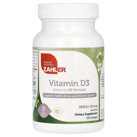 Основне фото товара Vitamin D3 25 mcg 1000 IU, Вітамін D3 Холекальциферол, 250 капсул