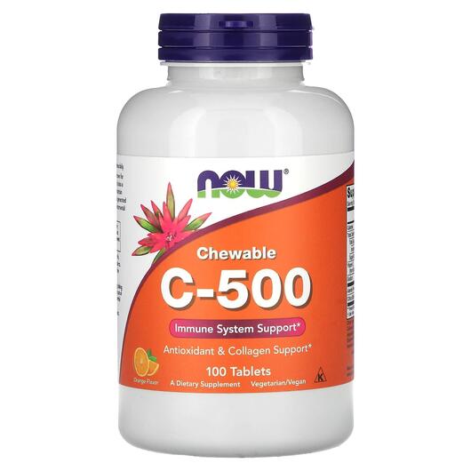Основне фото товара NOW, Chewable C-500 Orange Juice, Вітамін C 500 мг, 100 таблеток