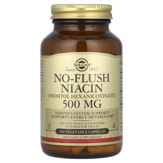 Основне фото товара Solgar, No-Flush Niacin 500 mg, Ніацин 500 мг, 100 капсул
