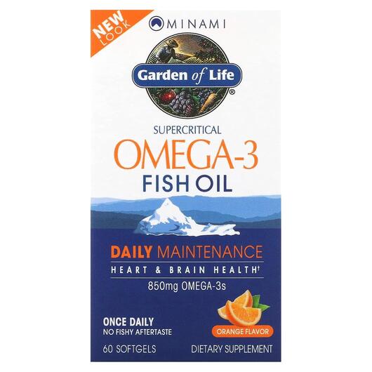 Основне фото товара Supercritical Omega-3 Fish Oil 850 mg Orange Flavor, Омега 3, 60 