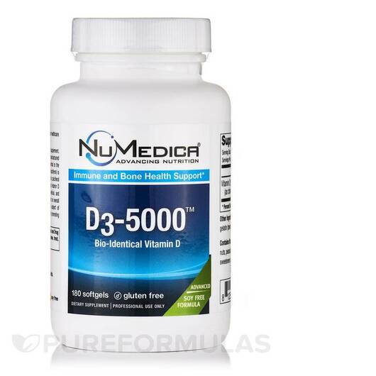 Основне фото товара NuMedica, D3-5000, Вітамін D3 Холекальциферол, 180 капсул